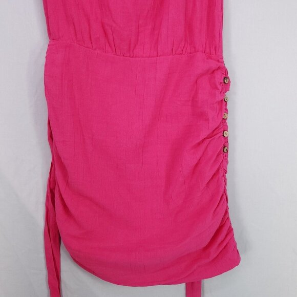 Free People Mini Dress Size Small One Shoulder Side Button Up Ruched Bodycon - Picture 9 of 15